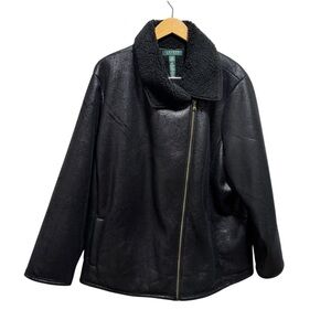 Lauren Ralph Lauren Faux-Shearling Moto Jacket Size 3x